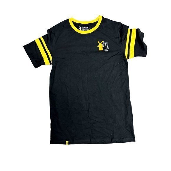 Dutch Bros‎ Unisex Size Large Black Yellow Windmill with Coffee Cup Short Sleeve - Picture 1 of 6